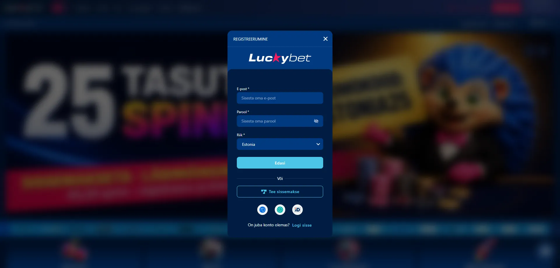 Luckybet casino konto registreerimine Eesti mängijatele sammhaaval